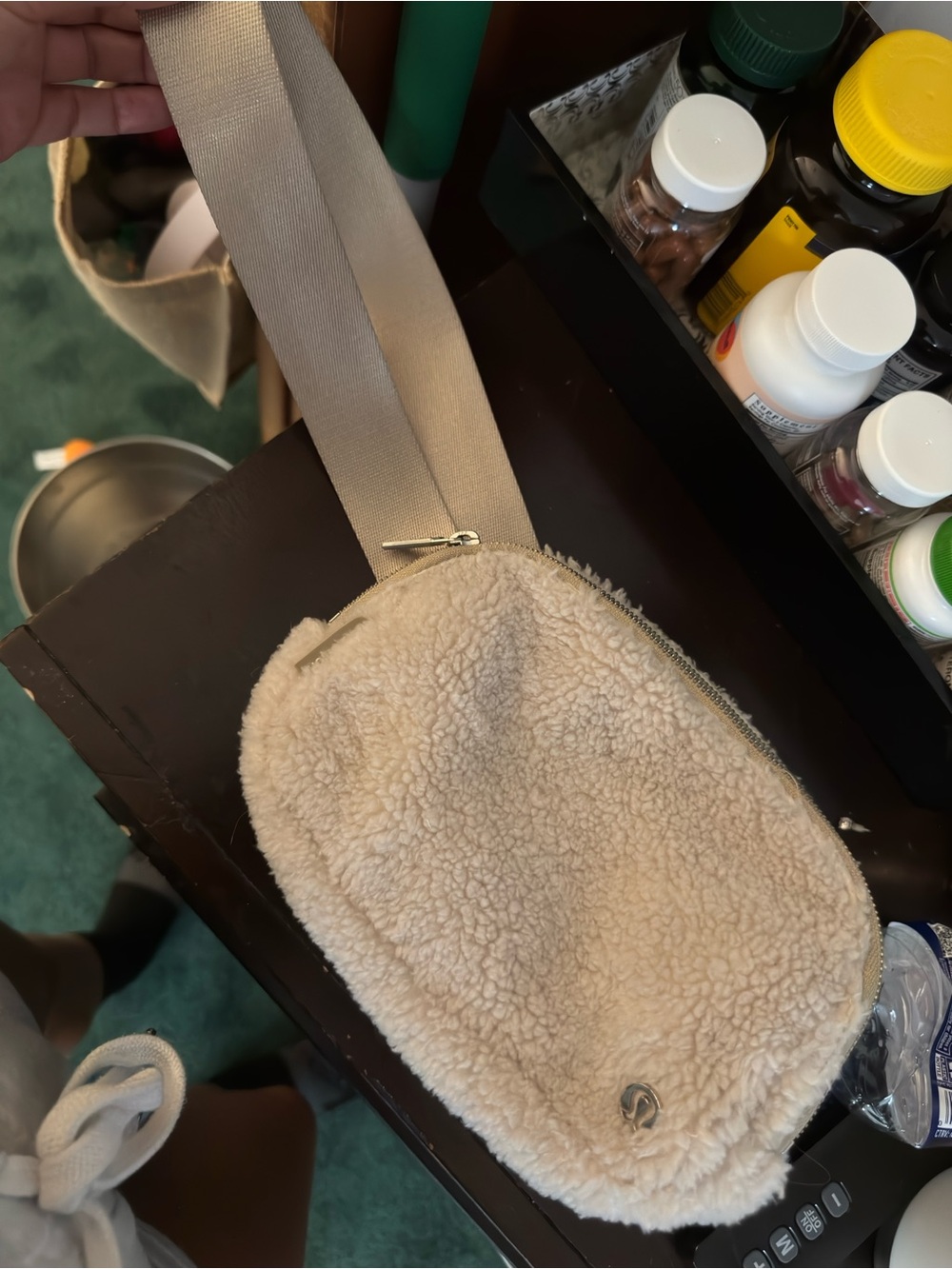 lululemon athletica Cream Sherpa Waist Bag with Beige Interior